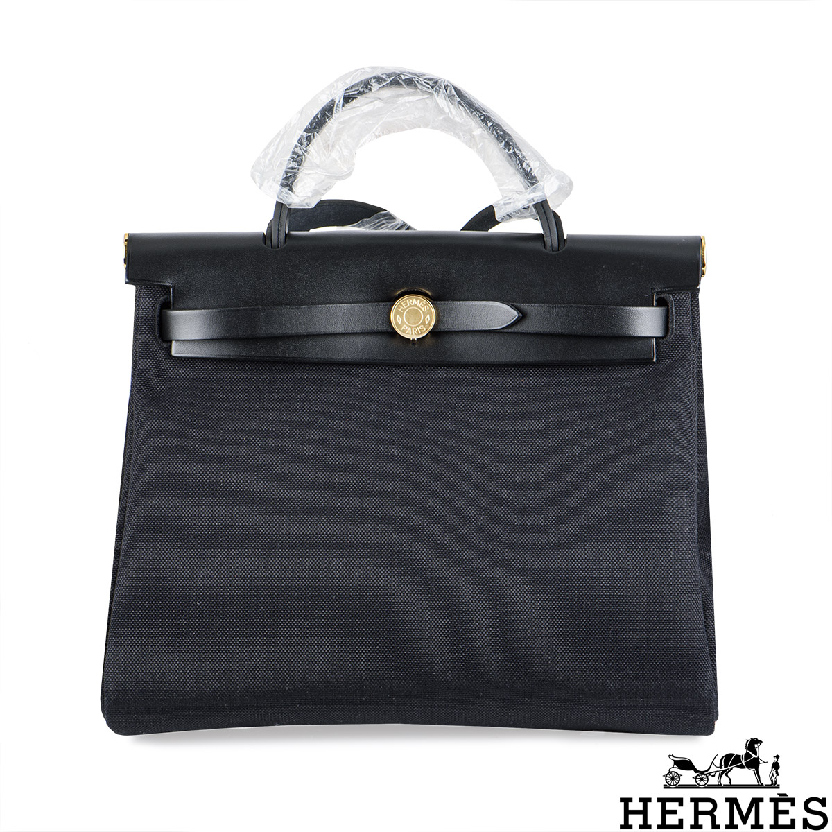 Hermès Herbag Zip Retourne 31 Noir Toile Miltaire/Vache Hunter GHW